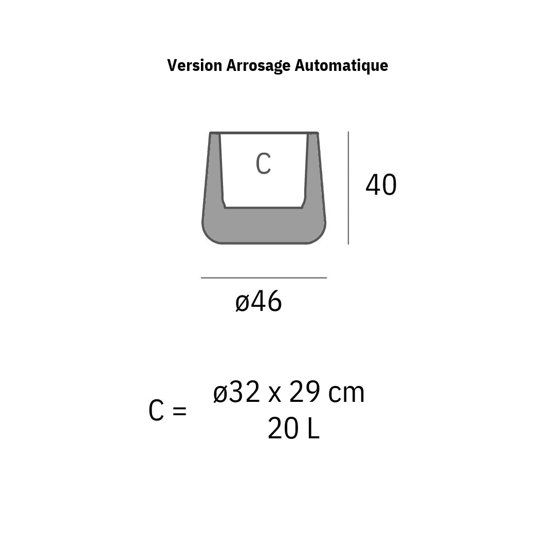 Schéma de dimensions Pot ULM Rond ø45x40 cm, version arrosage automatique