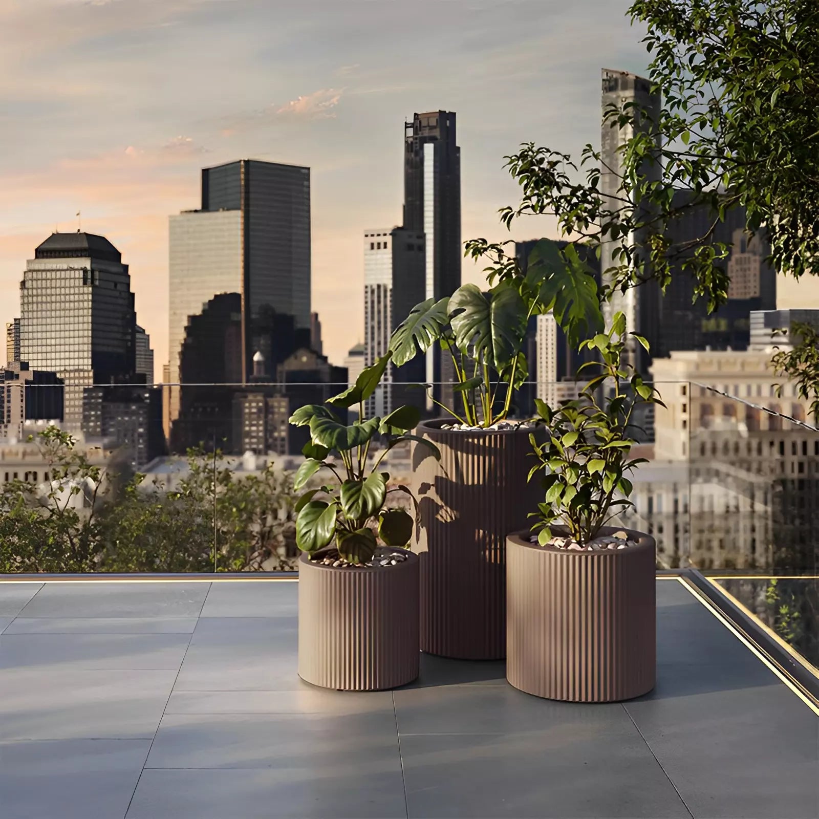 Cache Pot Rond Design marron