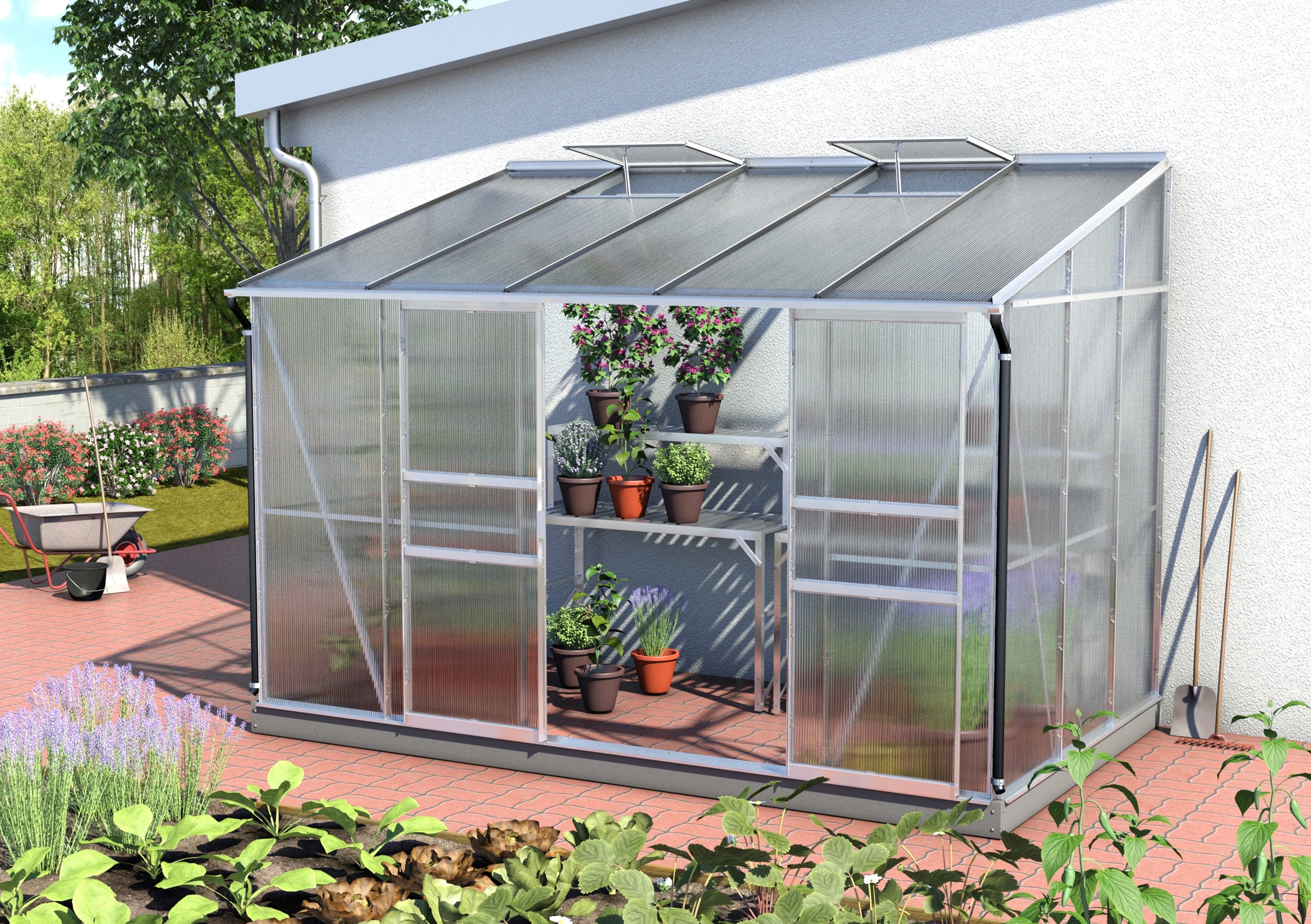 serre adossée porte coulissante polycarbonate