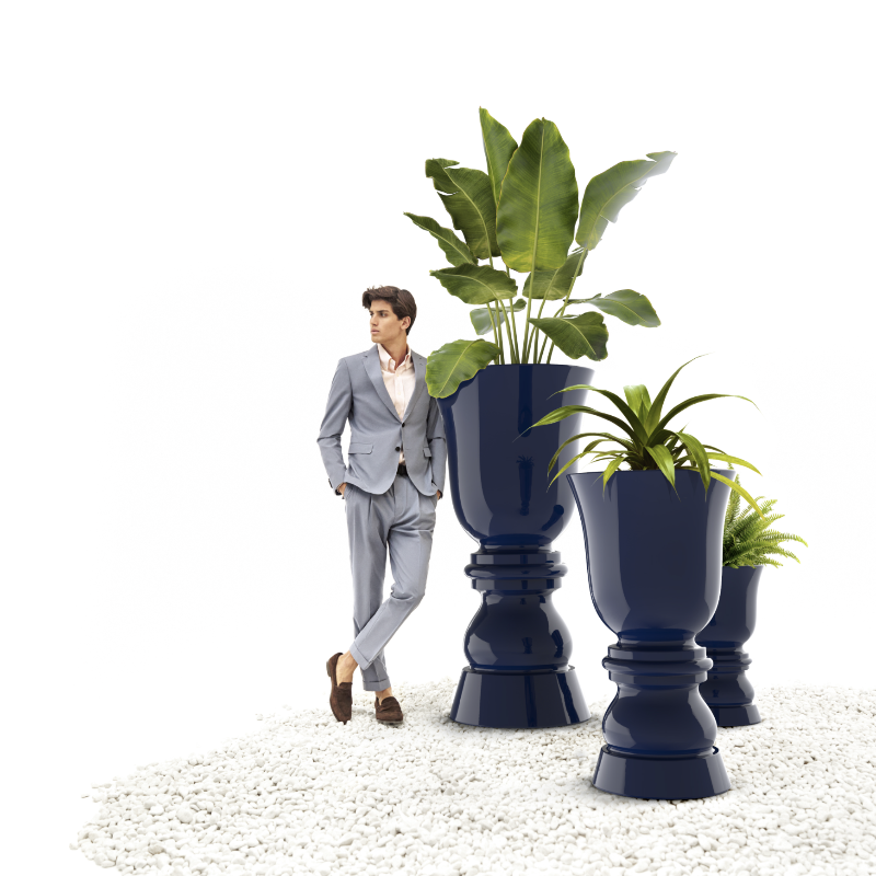 pot de fleurs haut bleu