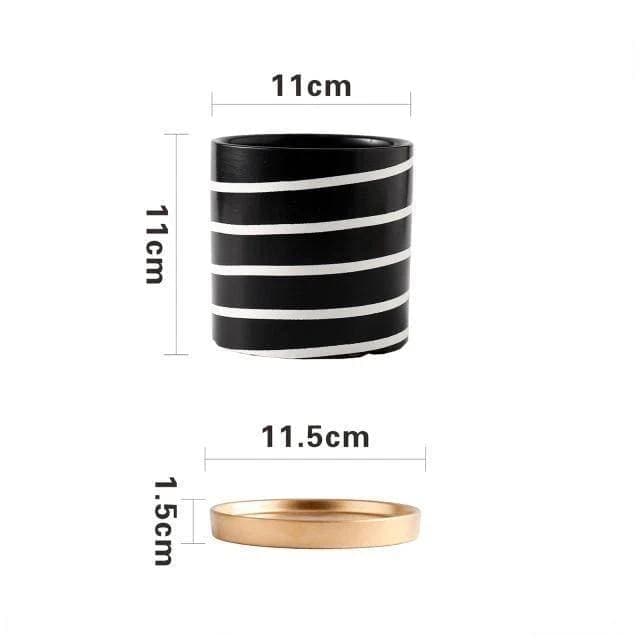 pot de fleurs sur pied rayure noire et blanche