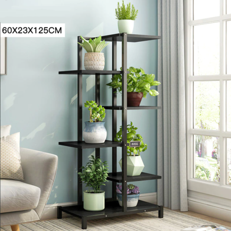 support-plante-salon-noir