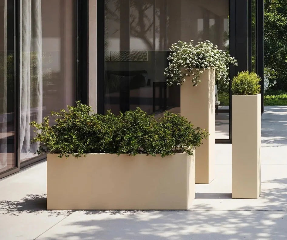 pot de fleurs carré couleur crème en plastique