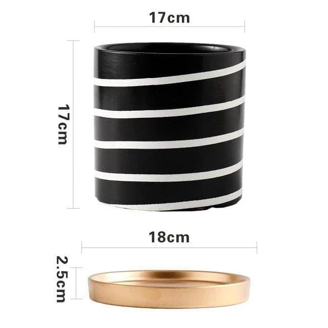 pot de fleurs rayure noire et blanche